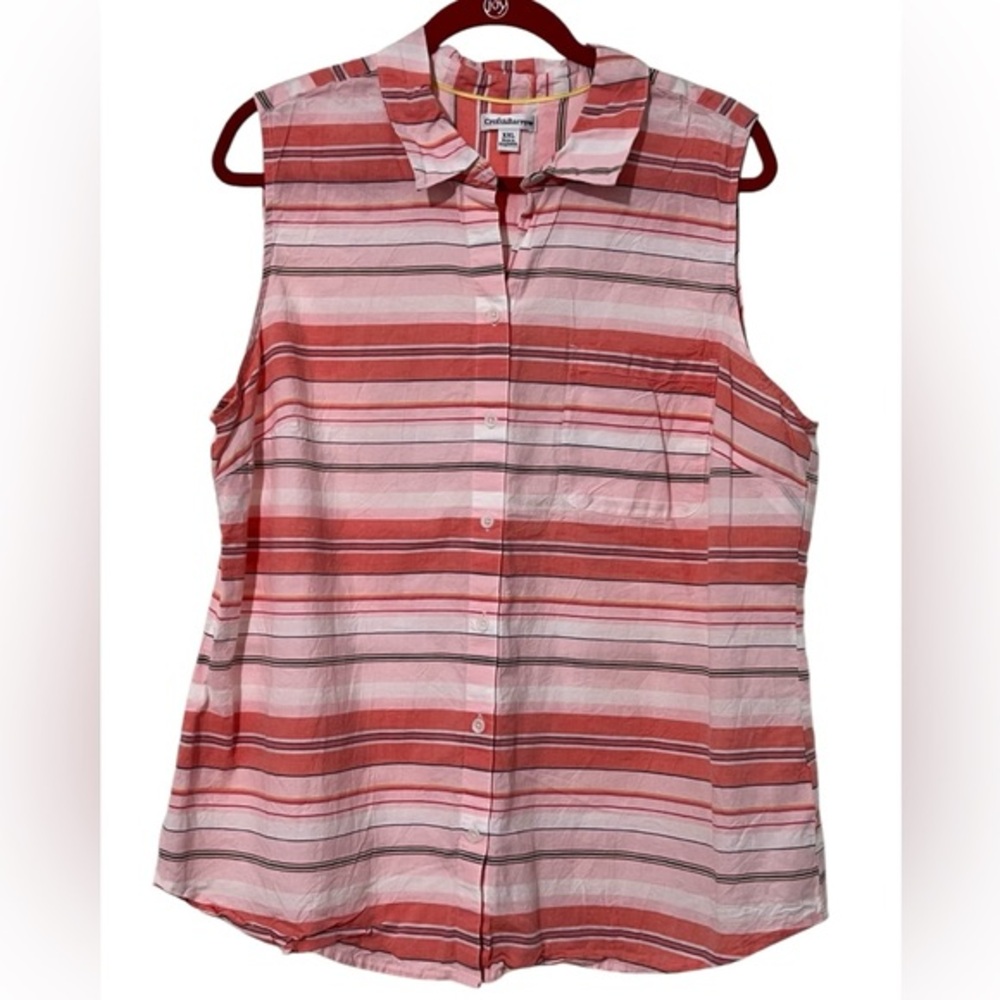 Croft & Barrow Sleeveless Button Down Shirt top pink white stripes size XXL